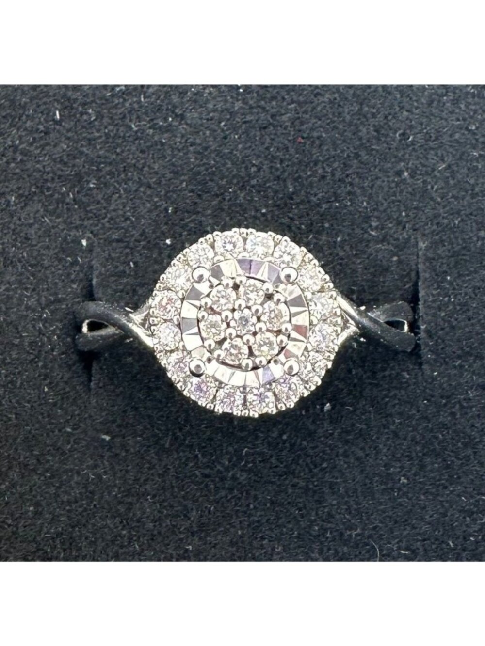 1/4 Ct Lab Grown Diamond Cluster Twisted Shank Ring - SIze 7 - Sterling Silver